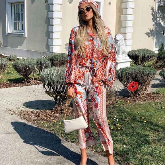 ZARA BNWT Flowy Printed Shirt and Scarf + Pants 3pc Coord Set - Picture 3 of 7